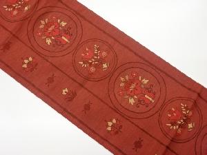 リサイクル　縞丸文に草花模様織出し洒落袋帯